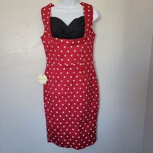 Lindy Bop NWT Women's 8 Red White Polka Dot Sheath Dress Pin Up Girl 60s VLV